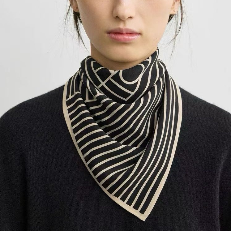 Toteme Silk Black And Cream Striped Scarf